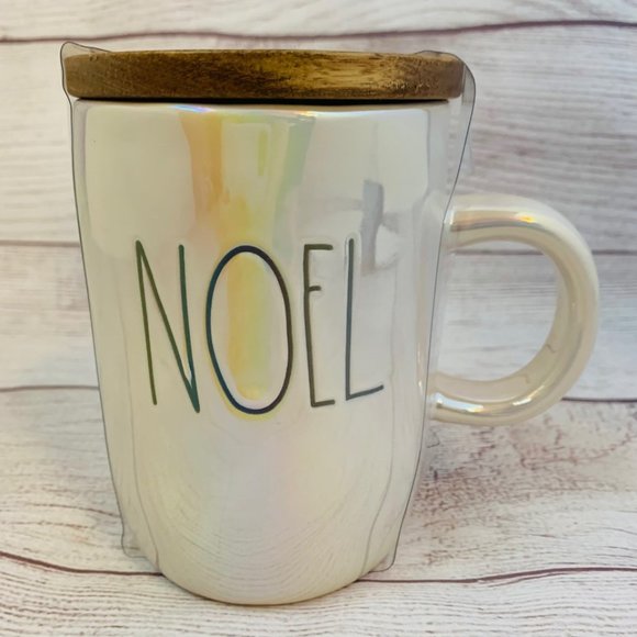 Rae Dunn Other - Rae Dunn Iridescent Coffee Mug with NOEL and Wooden Snowflake Lid Coaster